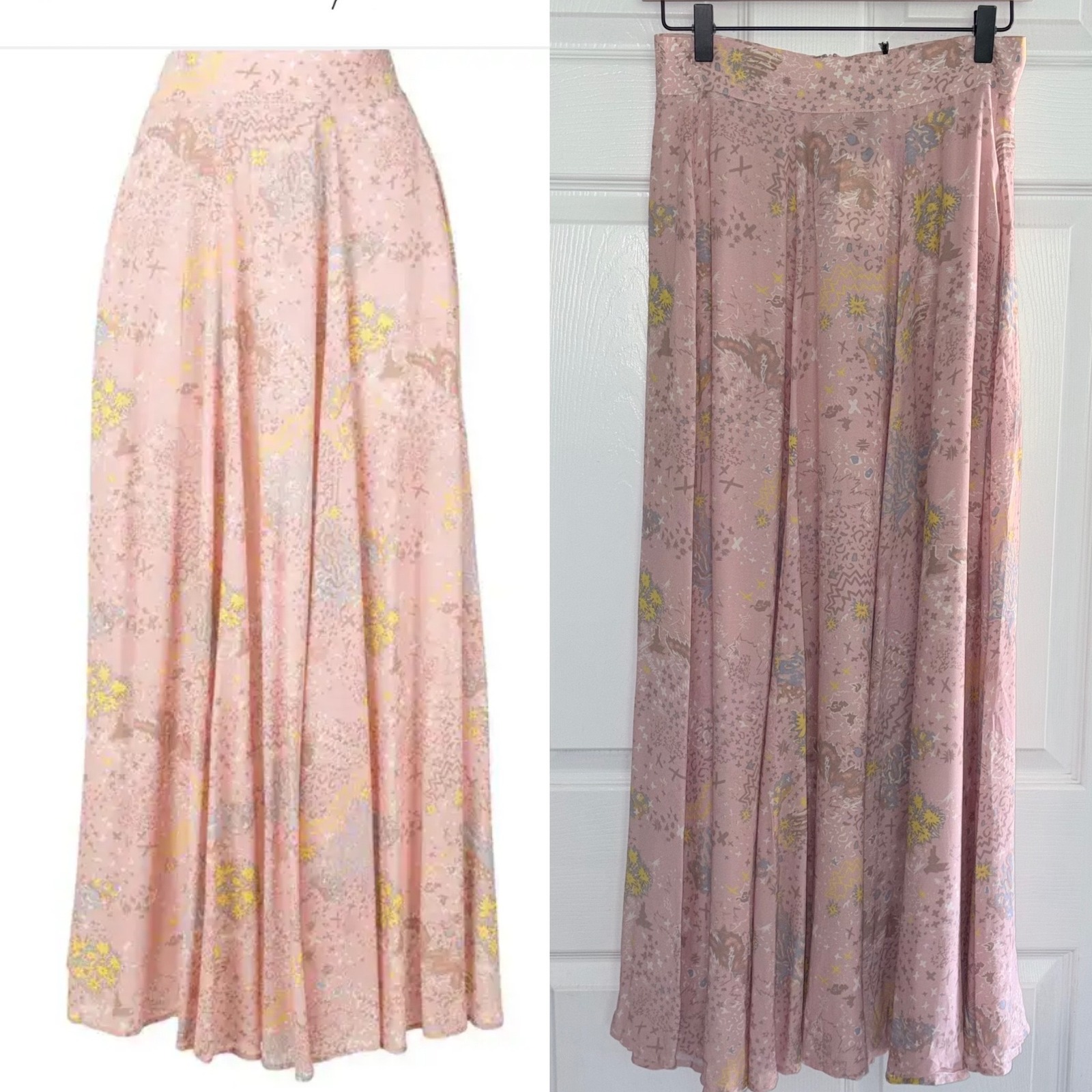 New Zadig & Voltaire Joyo Print Glam Rock Skirt Size S / 36 Pink Abstract Maxi